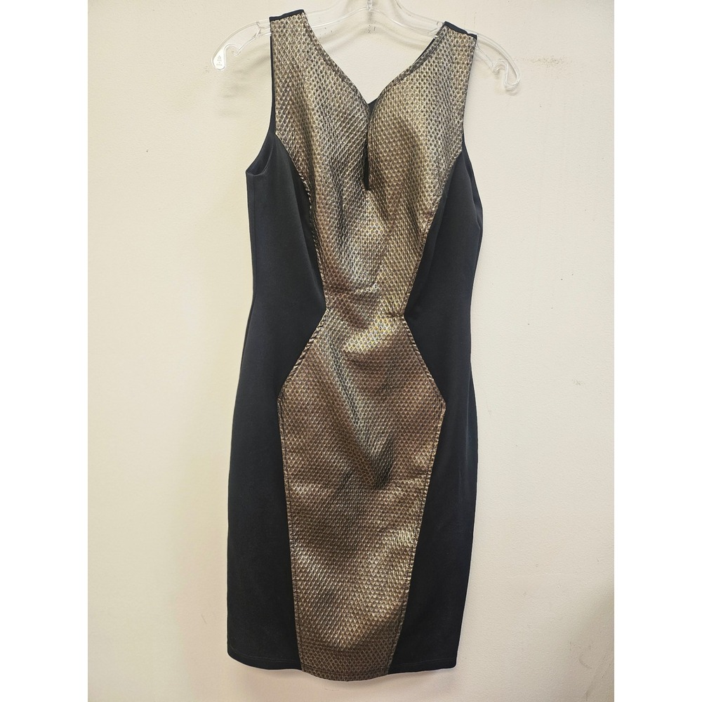 Maria Bonita USA Womens Black Gold Metallic Textured Bodycon Sheath Dress M NWT